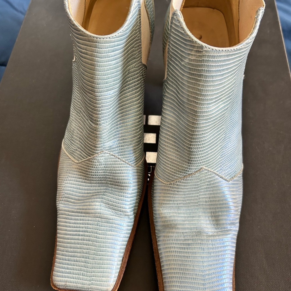 Adriana V. Campanile lizard and leather vintage boot
